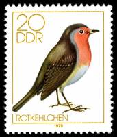 (1979-003) Марка Германия (ГДР) "Зарянка"    Певчие птицы III Θ